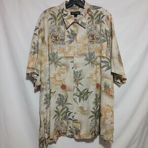 Tori Richard Hawaiian Shirt Palm Tree Map‎ Print Button Up 2XL